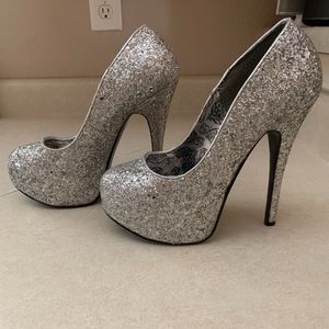 Silver Bordello Glitter Platform Pumps